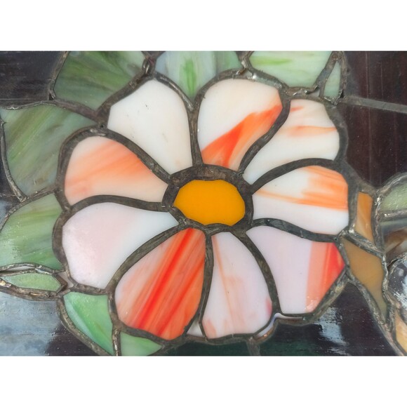 Stained Glass Panel Wall Hanging Window Decor 8 x 10 in Red Flower Art Glass - Picture 4 of 10